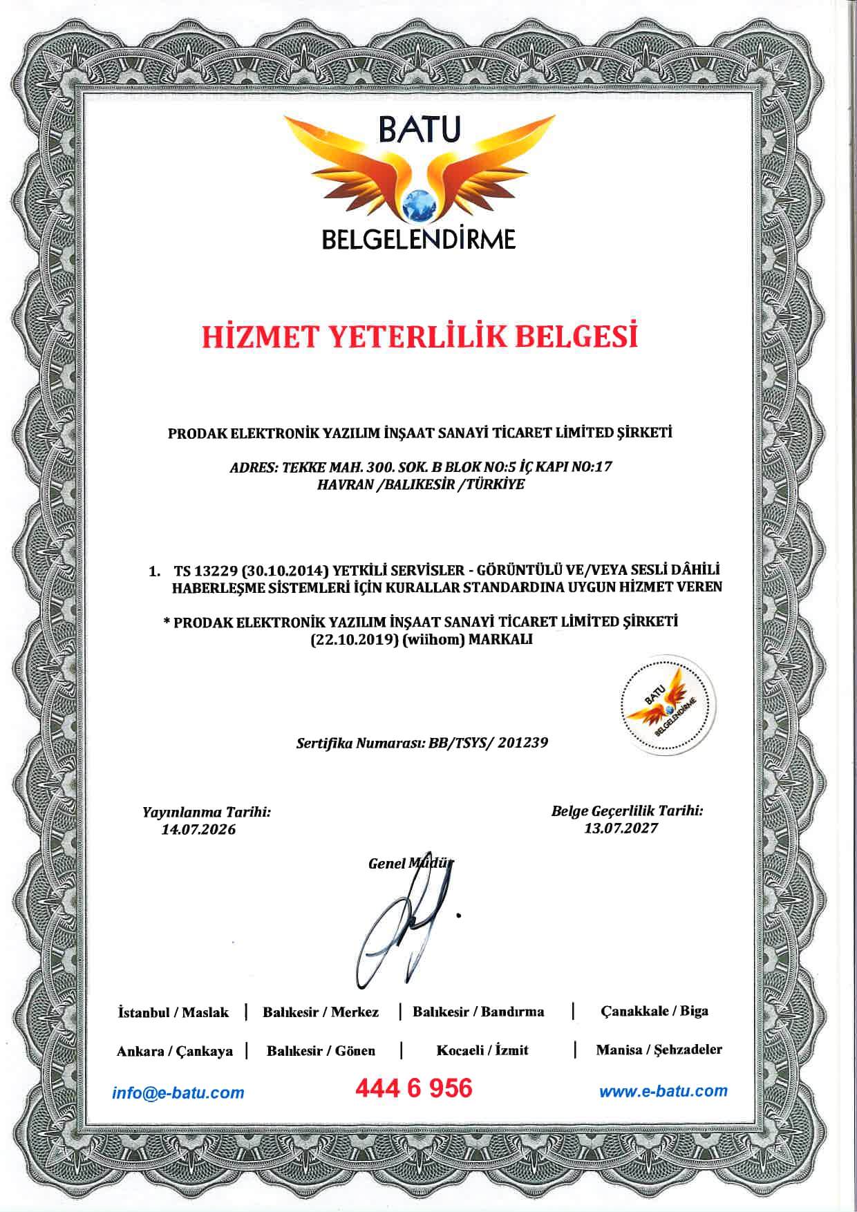 Hizmet Yeterlilik Belgesi